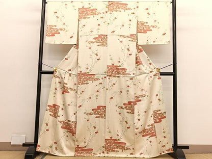 平和屋着物■上質な小紋　手描き　紅白梅　金彩　正絹　逸品　BAAX2789hv