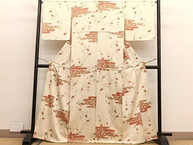 平和屋着物■上質な小紋　手描き　紅白梅　金彩　正絹　逸品　BAAX2789hv