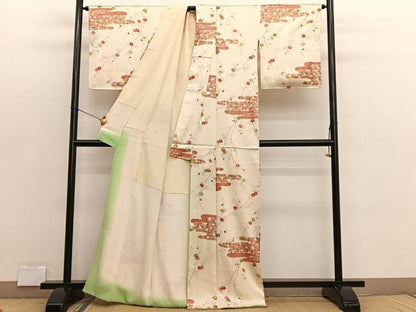 平和屋着物■上質な小紋　手描き　紅白梅　金彩　正絹　逸品　BAAX2789hv