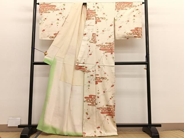 平和屋着物■上質な小紋　手描き　紅白梅　金彩　正絹　逸品　BAAX2789hv