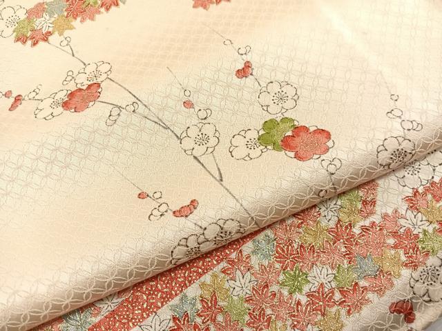 平和屋着物■上質な小紋　手描き　紅白梅　金彩　正絹　逸品　BAAX2789hv
