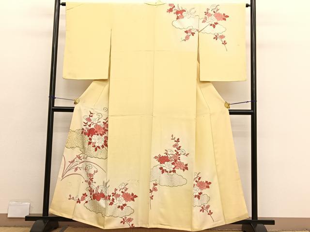 平和屋着物■訪問着　手描き　雲取り花文　暈し染め　金銀彩　正絹　逸品　BAAX2790hv