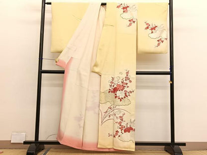 平和屋着物■訪問着　手描き　雲取り花文　暈し染め　金銀彩　正絹　逸品　BAAX2790hv
