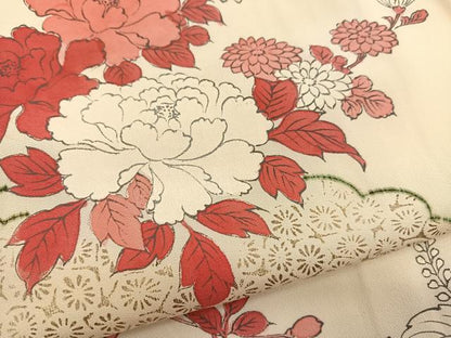 平和屋着物■訪問着　手描き　雲取り花文　暈し染め　金銀彩　正絹　逸品　BAAX2790hv