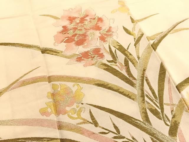 平和屋着物■訪問着　寿光織　枝花文　金糸　正絹　逸品　BAAX2792hv