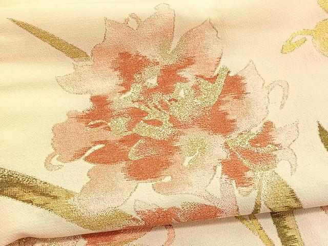 平和屋着物■訪問着　寿光織　枝花文　金糸　正絹　逸品　BAAX2792hv