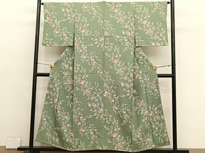 平和屋着物■上質な小紋　枝花文　正絹　逸品　未使用　BAAX2795hv