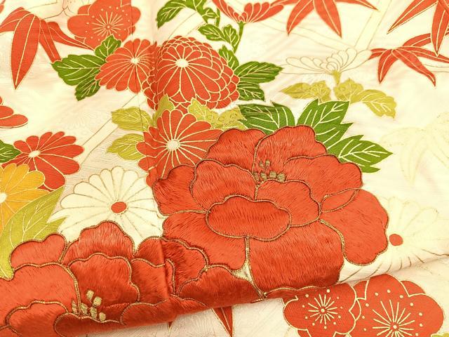 平和屋着物■豪華振袖　駒刺繍　檜垣花文　金彩　三越扱い　正絹　逸品　BAAX2796hv