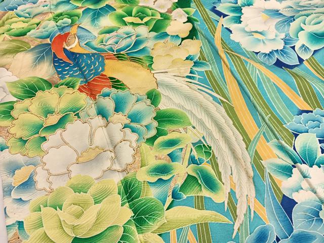 平和屋着物■小振袖　駒刺繍　尾長鳥花文　金彩　正絹　逸品　BAAX2799hv