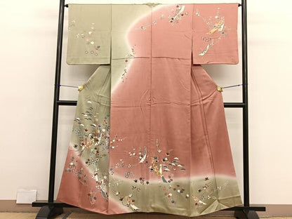 平和屋着物■訪問着　駒刺繍　短冊花文　暈し染め　金彩　正絹　逸品　BAAX2801hv