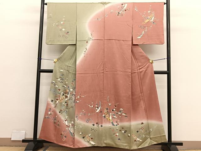 平和屋着物■訪問着　駒刺繍　短冊花文　暈し染め　金彩　正絹　逸品　BAAX2801hv