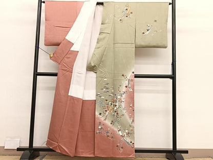 平和屋着物■訪問着　駒刺繍　短冊花文　暈し染め　金彩　正絹　逸品　BAAX2801hv