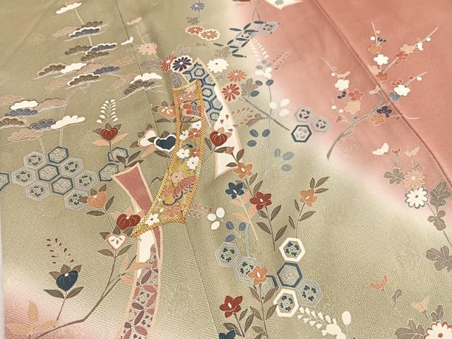 平和屋着物■訪問着　駒刺繍　短冊花文　暈し染め　金彩　正絹　逸品　BAAX2801hv