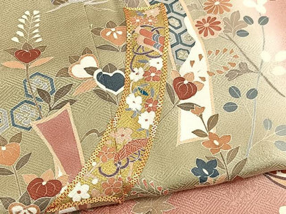 平和屋着物■訪問着　駒刺繍　短冊花文　暈し染め　金彩　正絹　逸品　BAAX2801hv