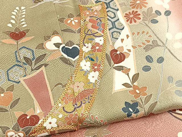 平和屋着物■訪問着　駒刺繍　短冊花文　暈し染め　金彩　正絹　逸品　BAAX2801hv