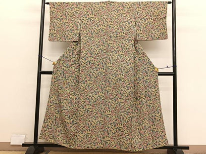 平和屋着物■上質な小紋　舞蝶文　濃緑地　正絹　逸品　BAAX2804hv