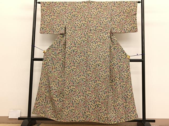平和屋着物■上質な小紋　舞蝶文　濃緑地　正絹　逸品　BAAX2804hv