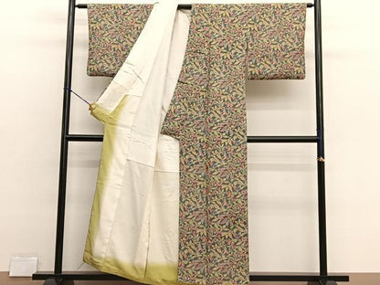 平和屋着物■上質な小紋　舞蝶文　濃緑地　正絹　逸品　BAAX2804hv