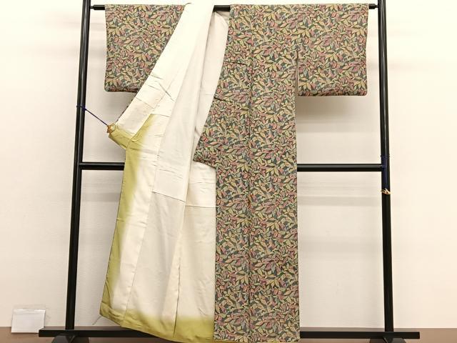 平和屋着物■上質な小紋　舞蝶文　濃緑地　正絹　逸品　BAAX2804hv