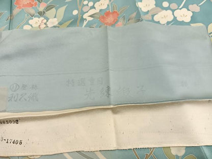 平和屋着物●訪問着　刺繍　利久織　先練緞子　椿　暈し染め　金彩　反端付き　正絹　逸品　BAAX2807hv
