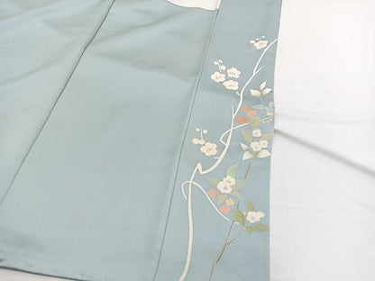 平和屋着物●訪問着　刺繍　利久織　先練緞子　椿　暈し染め　金彩　反端付き　正絹　逸品　BAAX2807hv