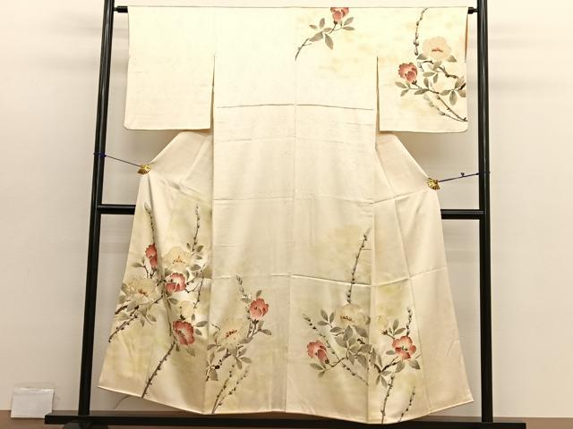 平和屋着物■訪問着　手描き　枝花文　正絹　逸品　BAAX2808hv
