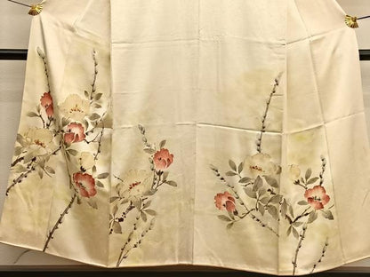 平和屋着物■訪問着　手描き　枝花文　正絹　逸品　BAAX2808hv