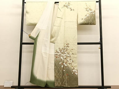 平和屋着物■訪問着　籬椿文　暈し染め　金彩　正絹　逸品　BAAX2809hv