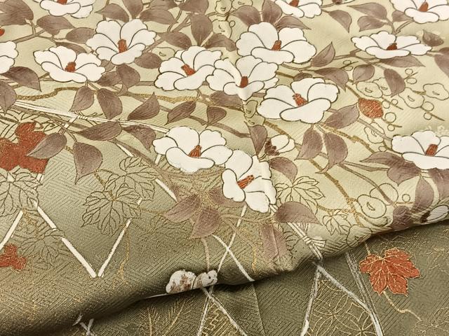 平和屋着物■訪問着　籬椿文　暈し染め　金彩　正絹　逸品　BAAX2809hv