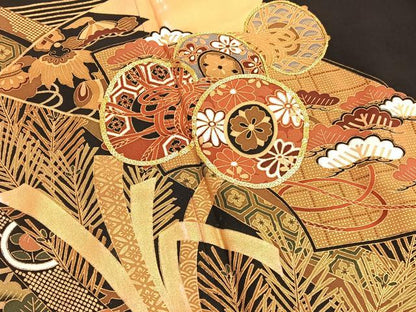 平和屋着物■豪華黒留袖　駒刺繍　鼓宝尽くし　金彩　正絹　逸品　BAAX2810hv