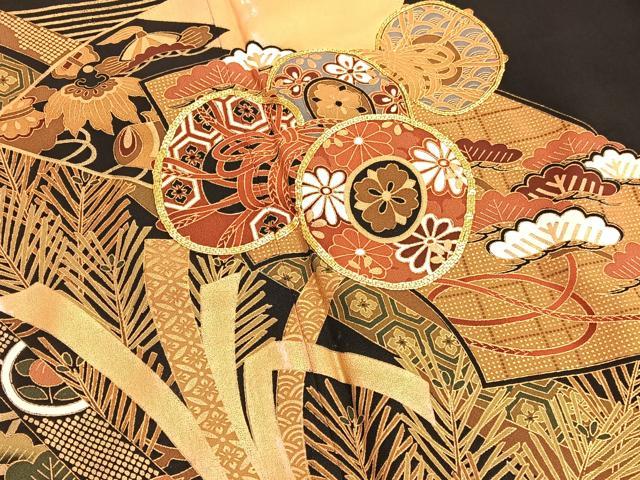 平和屋着物■豪華黒留袖　駒刺繍　鼓宝尽くし　金彩　正絹　逸品　BAAX2810hv