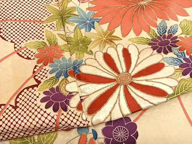 平和屋着物■豪華振袖　駒刺繍　雲取り花文　金彩　正絹　逸品　BAAX2811hv