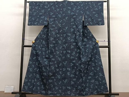 平和屋着物■上質なお召　桔梗　正絹　逸品　BAAX2813hv