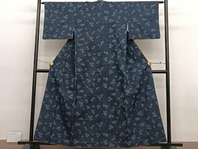平和屋着物■上質なお召　桔梗　正絹　逸品　BAAX2813hv