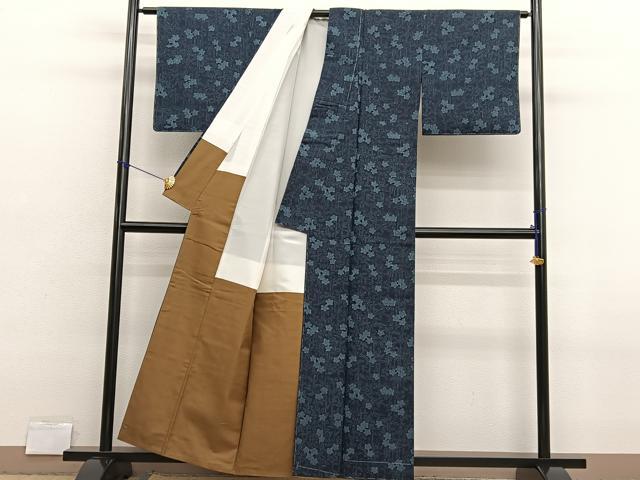 平和屋着物■上質なお召　桔梗　正絹　逸品　BAAX2813hv