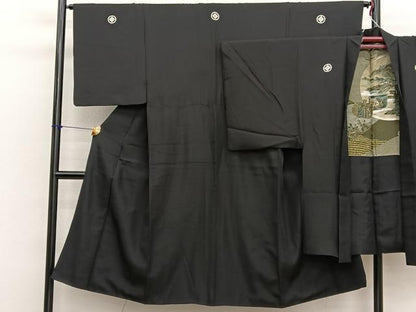 平和屋着物●男性　黒紋付　羽織セット　正絹　逸品　BAAX2815hv
