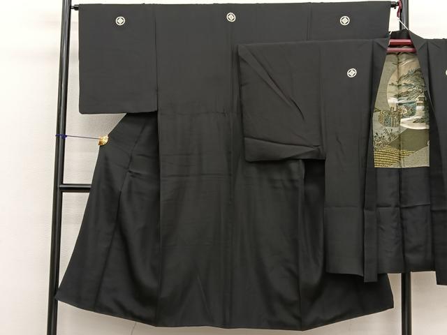 平和屋着物●男性　黒紋付　羽織セット　正絹　逸品　BAAX2815hv