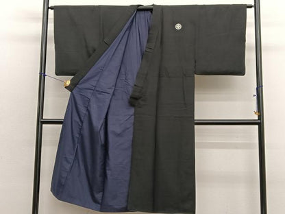 平和屋着物●男性　黒紋付　羽織セット　正絹　逸品　BAAX2815hv