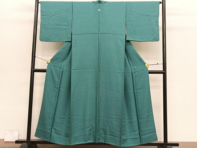 平和屋着物■上質な色無地　氷割れ地紋　木賊色　正絹　逸品　BAAX2826hv