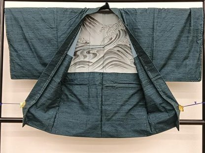 平和屋着物●男性　紬　アンサンブル　霞文　正絹　逸品　BAAX2830hv