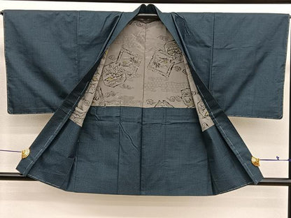 平和屋着物■男性　紬　アンサンブル　長襦袢（無双仕立て）セット　100亀甲　正絹　逸品　BAAX2833hv