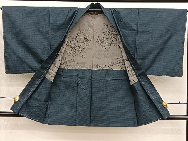 平和屋着物■男性　紬　アンサンブル　長襦袢（無双仕立て）セット　100亀甲　正絹　逸品　BAAX2833hv