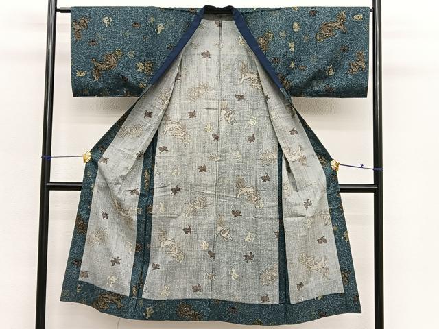 平和屋着物■男性　紬　アンサンブル　長襦袢（無双仕立て）セット　100亀甲　正絹　逸品　BAAX2833hv