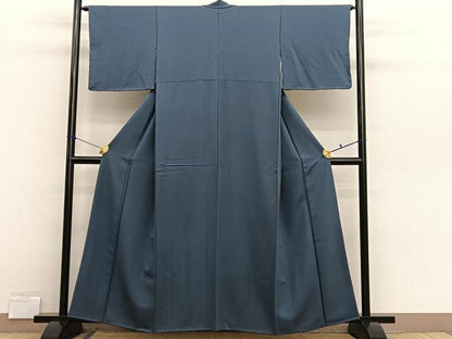 平和屋着物■上質な色無地　花地紋　鉄御納戸色　正絹　逸品　BAAX2834hv