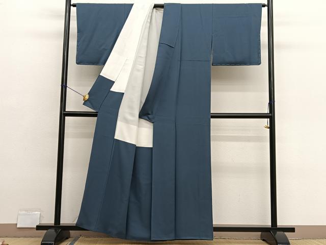 平和屋着物■上質な色無地　花地紋　鉄御納戸色　正絹　逸品　BAAX2834hv
