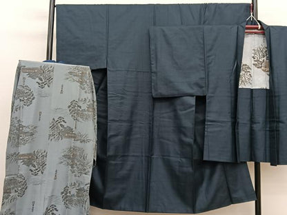 平和屋着物●男性　紬　アンサンブル　長襦袢（袷）セット　100亀甲　正絹　逸品　BAAX2836hv