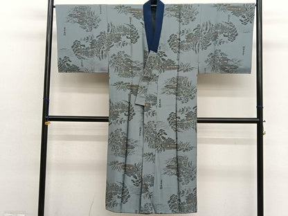 平和屋着物●男性　紬　アンサンブル　長襦袢（袷）セット　100亀甲　正絹　逸品　BAAX2836hv