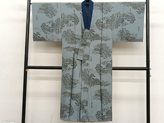 平和屋着物●男性　紬　アンサンブル　長襦袢（袷）セット　100亀甲　正絹　逸品　BAAX2836hv