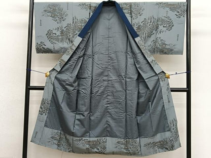 平和屋着物●男性　紬　アンサンブル　長襦袢（袷）セット　100亀甲　正絹　逸品　BAAX2836hv