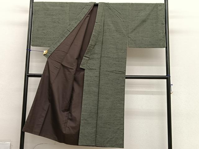 平和屋着物●男性　紬　アンサンブル　霞文　キングサイズ　正絹　逸品　BAAX2837hv